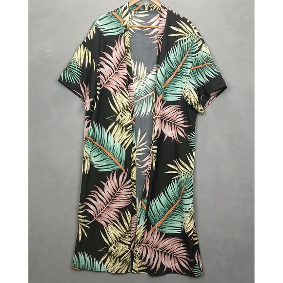 SHEIN Tops - Shein Curvy Kimono Top Womens 2XL Black Botanical Short Sleeve Open Front Boho